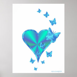 Poster Coeur arc-en-ciel et papillon
