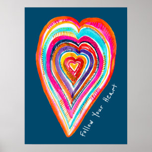 Poster Coeur arc-en-ciel mou amour boho