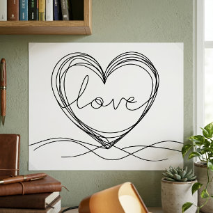 Poster Coeur avec "Amour" dans Continuous Line Art