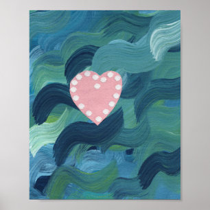 Poster Cœur avec coquillages et vagues océaniques 2