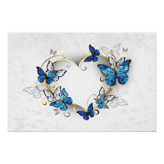 Poster Coeur bijoux avec papillons Morpho (Devant)