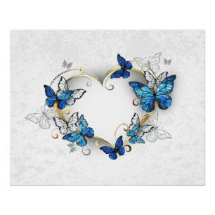 Poster Coeur bijoux avec papillons Morpho