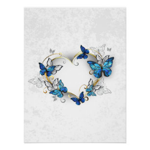 Poster Coeur bijoux avec papillons Morpho