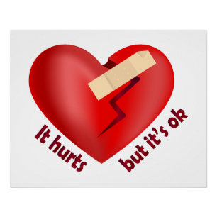 Poster Coeur brisé guéri avec patch et citation de vie