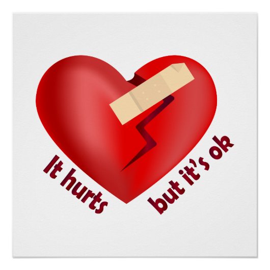 Poster Coeur brisé guéri avec patch et citation de vie (Devant)