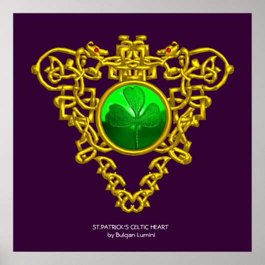 Poster CŒUR CELTIQUE DE LA SAINT PATRICK,TRÈFLE,pourpre (Devant)