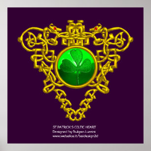 Poster COEUR CÉLTIQUE DE SAINT PATRICK, SHAMROCK, violet