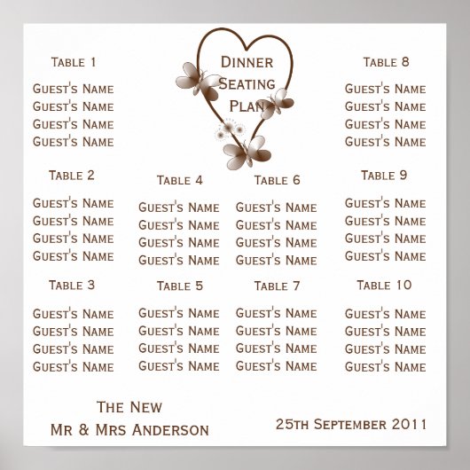 Poster Coeur Chocolat Et Papillons Mariage Siège (Devant)