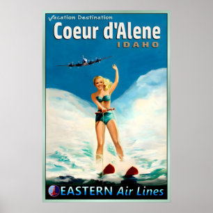 Poster Coeur d'Alene Idaho Eastern Air Lines Nouveau Voya