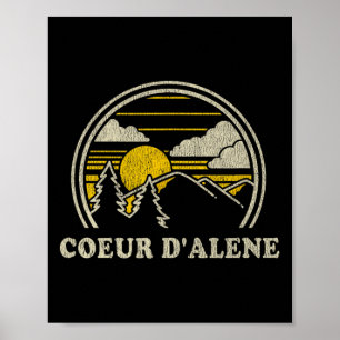 Poster Coeur D'alene Idaho Id T Shirt Vintage Randonnée M