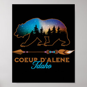 Poster Coeur D'alene Idaho Ours Nuit Étoilée Voyage Souve
