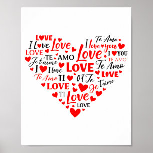 Poster Cœur d'amour multilingue Je t'aime Romantique Sain