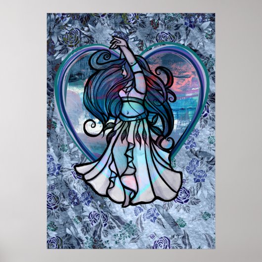 Poster Coeur d'amour turquoise et violet danseuse du vent (Devant)