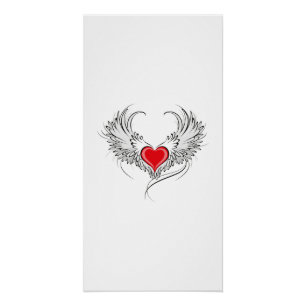 Poster Cœur d'ange rouge avec ailes