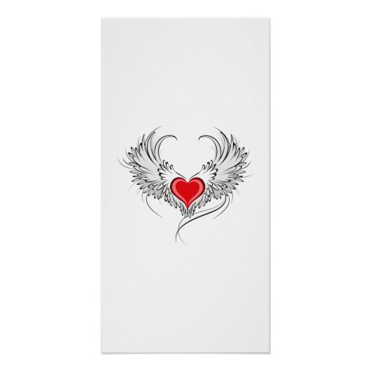 Poster Cœur d'ange rouge avec ailes (Devant)