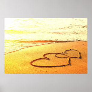 Poster Coeur dans le sable sur une plage de sable, photo 