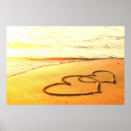 Poster Coeur dans le sable sur une plage de sable, photo (Devant)