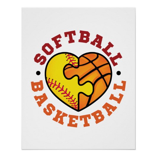 Poster Coeur de basketball de softball (Devant)