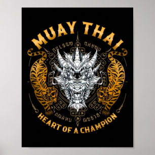 Poster Cœur de champion - Kickboxing et tête de dragon Mu