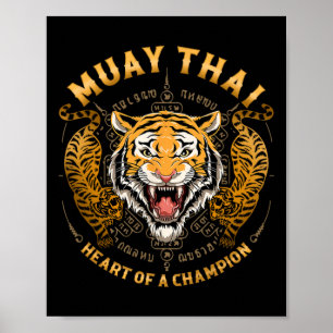 Poster Cœur de champion - Kickboxing et tête de tigre Mua