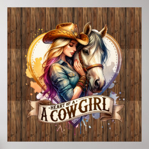 Poster Coeur de cowgirl occidentale mignonne