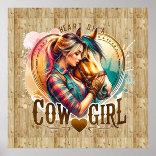 Poster Coeur de cowgirl occidentale mignonne