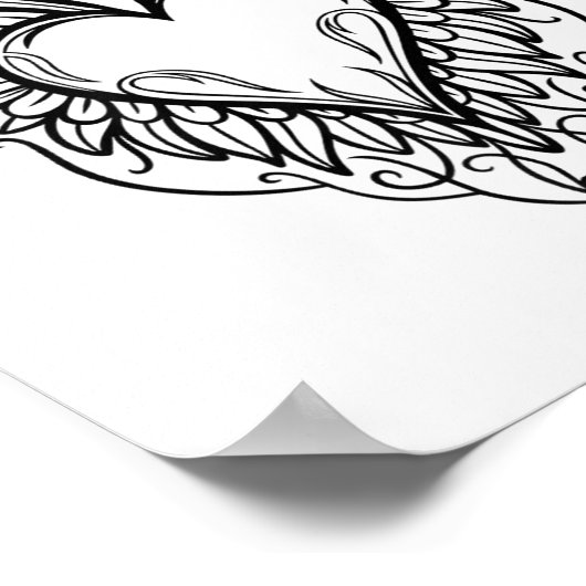 Poster Coeur de Jour Valentines Avec Ailes Tatouage Style (Coin)