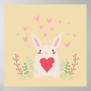 Poster Coeur de lapin mignon valentine