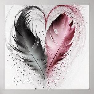 Poster Coeur de plumes - Rouge