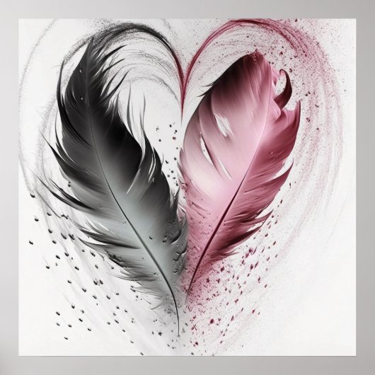 Poster Coeur de plumes - Rouge (Devant)