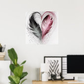 Poster Coeur de plumes - Rouge (Bureau à domicile)