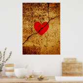 Poster Coeur de Saint-Valentin rouge sur un mur fissuré (Cuisine)