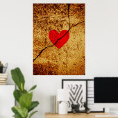 Poster Coeur de Saint-Valentin rouge sur un mur fissuré (Bureau à domicile)