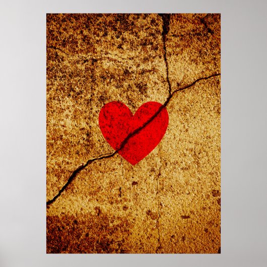 Poster Coeur de Saint-Valentin rouge sur un mur fissuré (Devant)