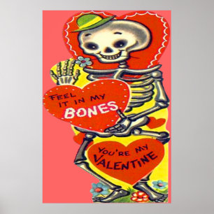 Poster Cœur de squelette Halloween Saint-Valentin vintage