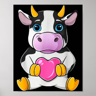 Poster Cœur de vache Mignon Saint-Valentin Ferme Animal F