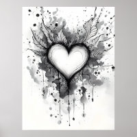 Poster Coeur d'encre - Grunge Wall Art Abstrait