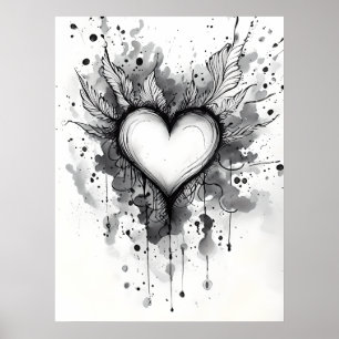 Poster Coeur d'encre - Grunge Wall Art Abstrait