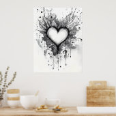Poster Coeur d'encre - Grunge Wall Art Abstrait (Cuisine)