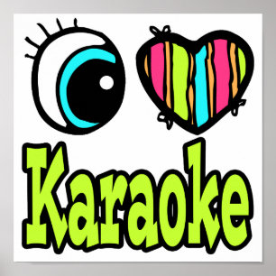 Poster Coeur des yeux lumineux J'aime Karaoke