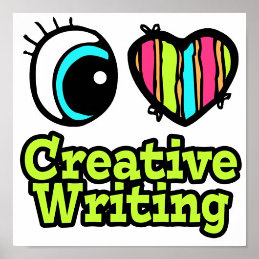 Poster Coeur des yeux lumineux J'aime l'écriture créative (Devant)