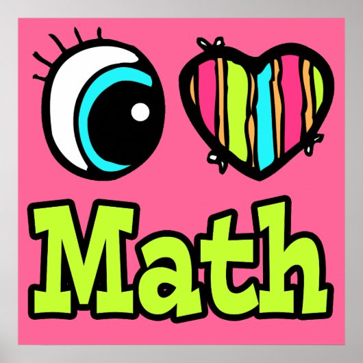 Poster Coeur des yeux lumineux J'aime les maths (Devant)