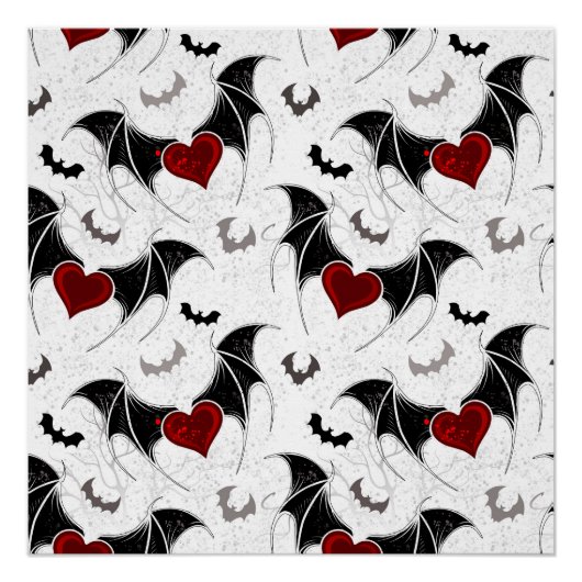 Poster Coeur d'Halloween avec ailes de chauve-souris noir (Devant)