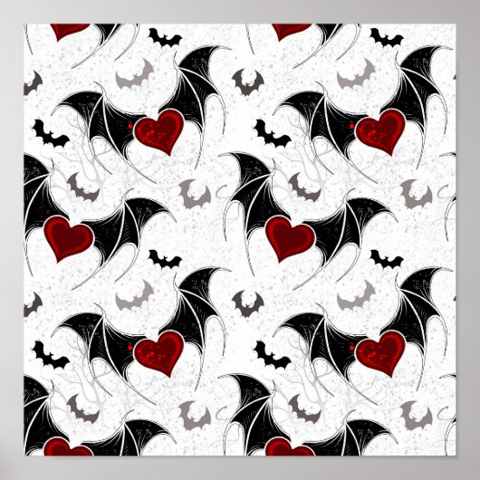 Poster Coeur d'Halloween avec ailes de chauve-souris noir (Devant)