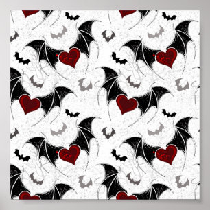 Poster Coeur d'Halloween avec ailes de chauve-souris noir