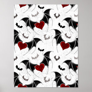 Poster Coeur d'Halloween avec ailes de chauve-souris noir