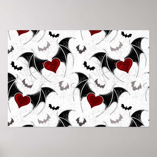 Poster Coeur d'Halloween avec ailes de chauve-souris noir (Devant)