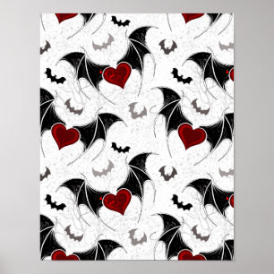 Poster Coeur d'Halloween avec ailes de chauve-souris noir