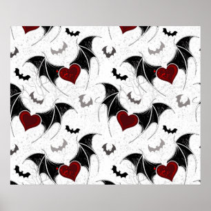 Poster Coeur d'Halloween avec ailes de chauve-souris noir