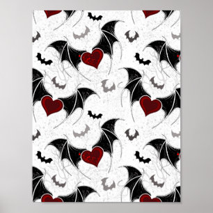 Poster Coeur d'Halloween avec des ailes de chauve-souris 